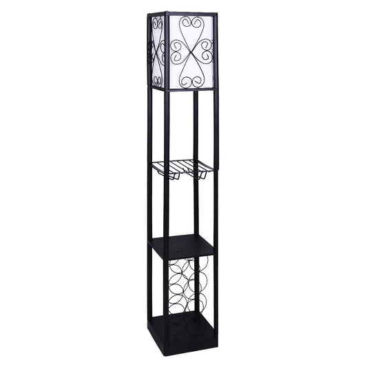 Sarantino Metal Etagere Floor Lamp with Wine Holder Shelf