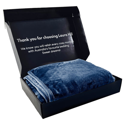 Laura Hill 600gsm Faux Mink Blanket Queen Size Double-sided Throw Rug Large Super Luxurious Soft - Blue