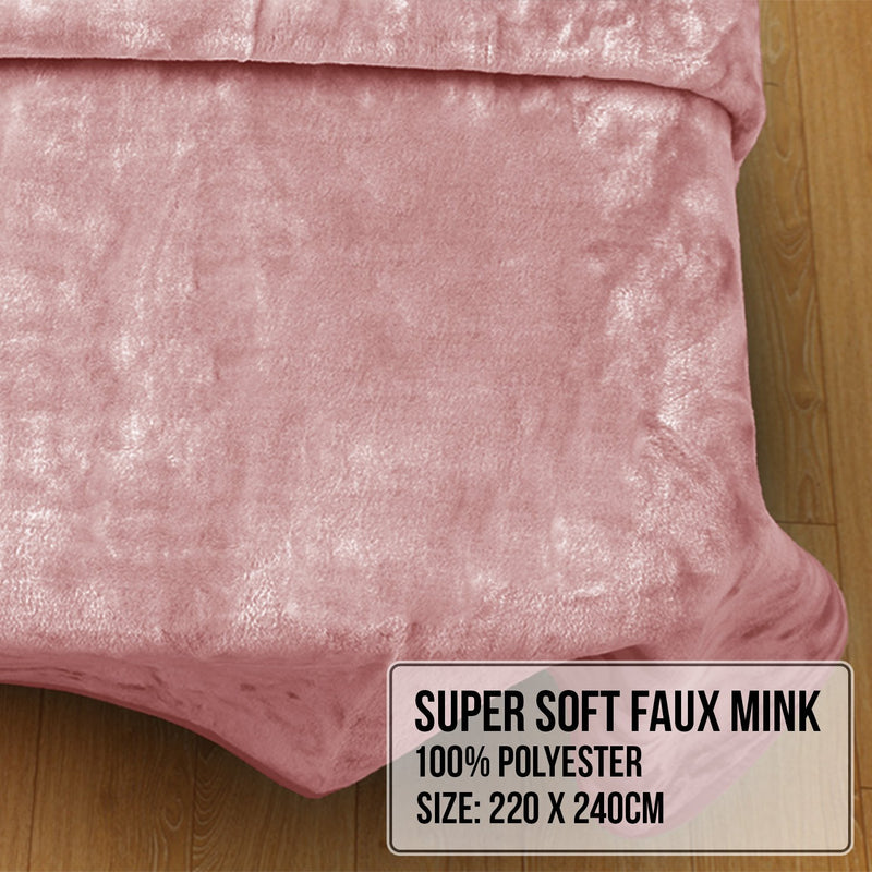 Laura Hill Mink Blanket Queen Size Double-sided Soft Plush Bed Faux Throw Rug 220 X 240cm (pink)