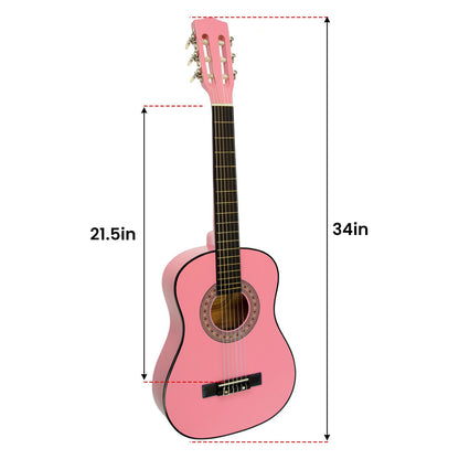 Karrera 34in Acoustic Wooden Childrens Guitar - Pink