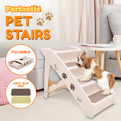 Furtastic Foldable Pet Stairs In White - 50cm Dog Ladder Cat Ramp