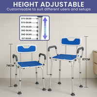 Orthonica Height-Adjustable Aluminium Commode Shower Chair with Armrests Backrest Armrests Soft Stool Seat Aid