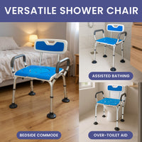 Orthonica Height-Adjustable Aluminium Commode Shower Chair with Armrests Backrest Armrests Soft Stool Seat Aid
