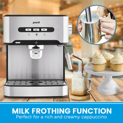 Pronti Breakfast Set with 1.6L Coffee Machine, Silver Noir Toaster & Kettle