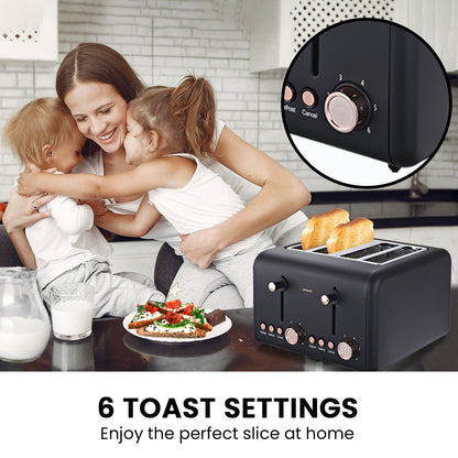 Pronti 4 Slice Toaster Rose Trim Collection - Black