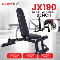 Powertrain Multi Workout Bench with Transport Wheels and Adjustable Backrest