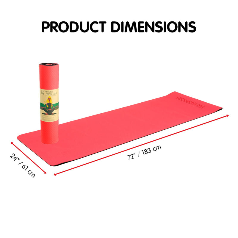 Powertrain TPE Yoga Exercise Mat Home Gym Pilates Fitness 8mm Thick in Red
