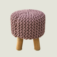 Kids Hand Knitted Cotton Braided Foot Rest Sitting Stool Ottoman (Rose Pink)