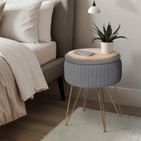 Side Table Storage Ottoman - Velvet Padded Stool Vanity Footstool REMY GREY