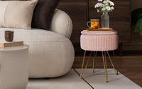 Side Table Storage Ottoman - Velvet Padded Stool Vanity Footstool REMY PINK