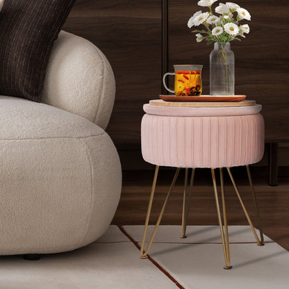 Side Table Storage Ottoman - Velvet Padded Stool Vanity Footstool REMY PINK