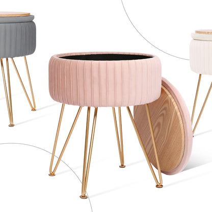 Side Table Storage Ottoman - Velvet Padded Stool Vanity Footstool REMY PINK