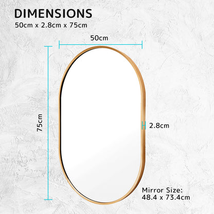 Wall Mirror Oval Aluminum Frame Bathroom 50x75cm GOLD