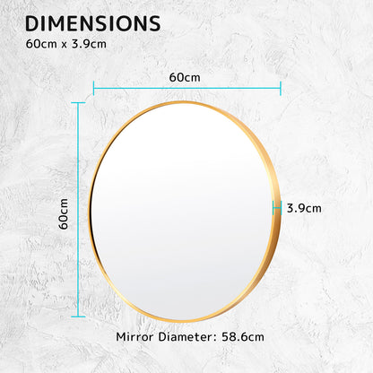 Wall Mirror Round Aluminum Frame Bathroom 60cm GOLD