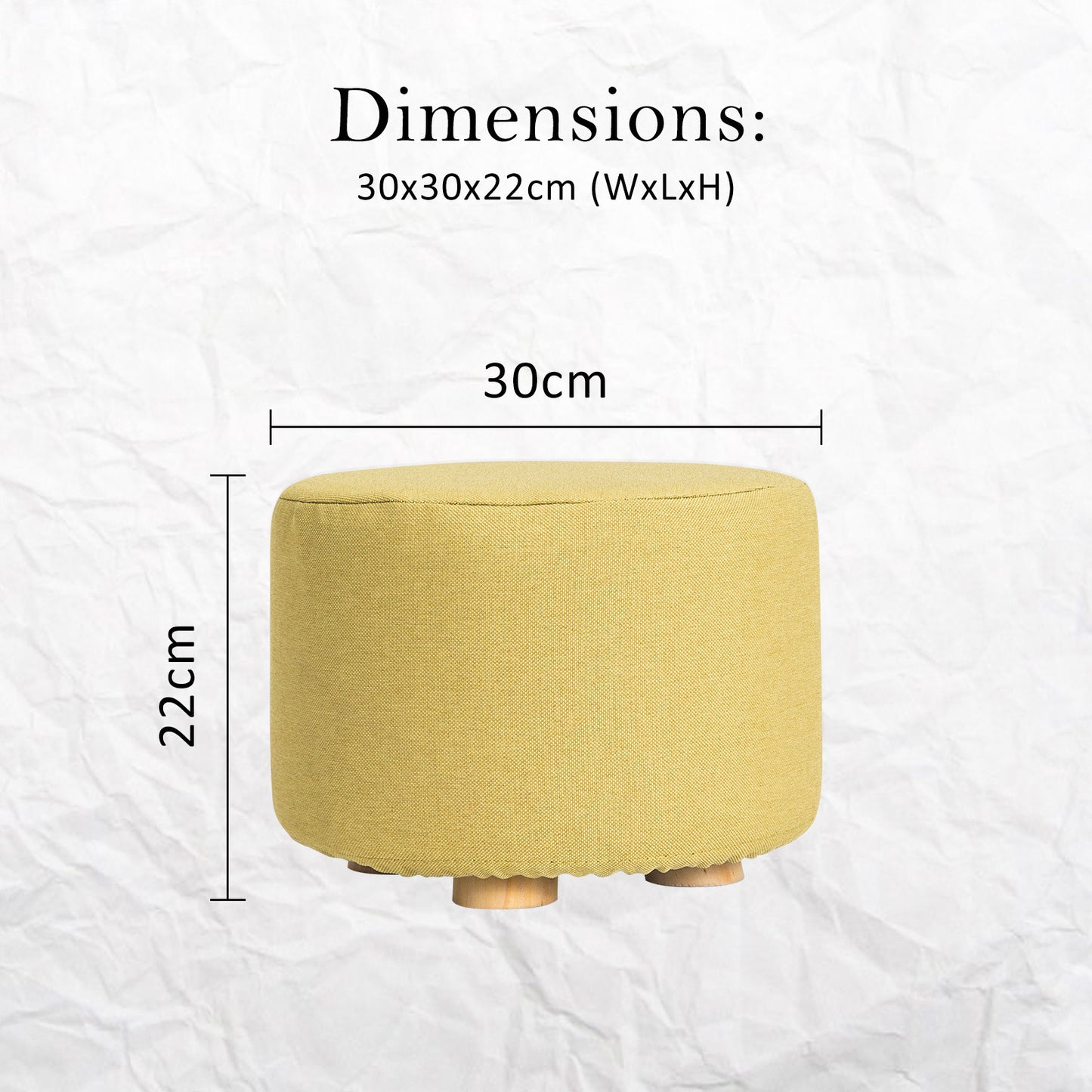 Fabric Ottoman Round Wooden Leg Foot Stool - MUSTARD YELLOW