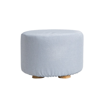 Fabric Ottoman Round Wooden Leg Foot Stool - LIGHT BLUE