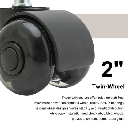 5X 2'' Twin Wheel Office Chair Casters - Slient Smooth, 11x22mm Stem