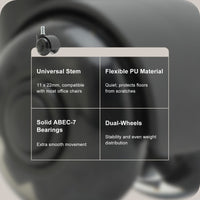 5X 2'' Twin Wheel Office Chair Casters - Slient Smooth, 11x22mm Stem