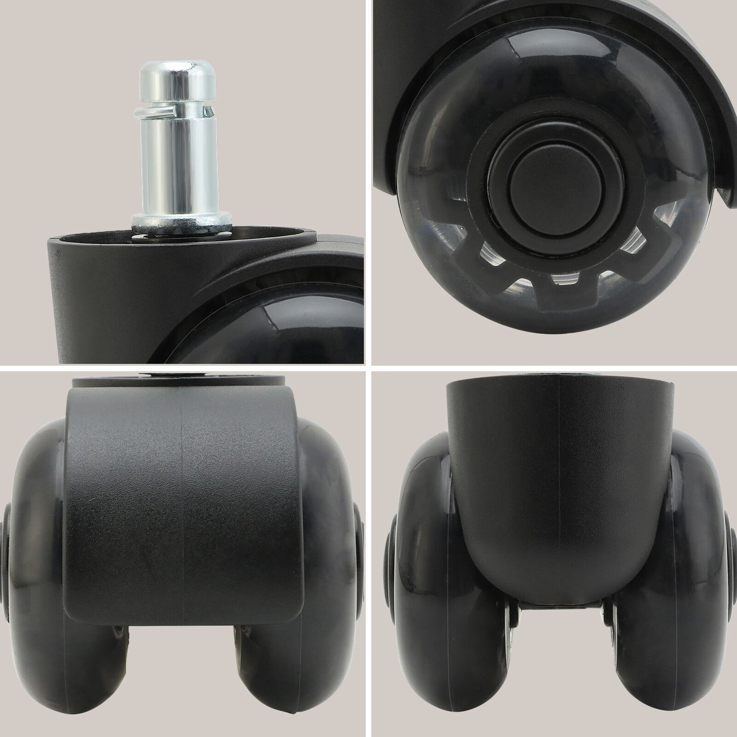 5X 2'' Twin Wheel Office Chair Casters - Slient Smooth, 11x22mm Stem