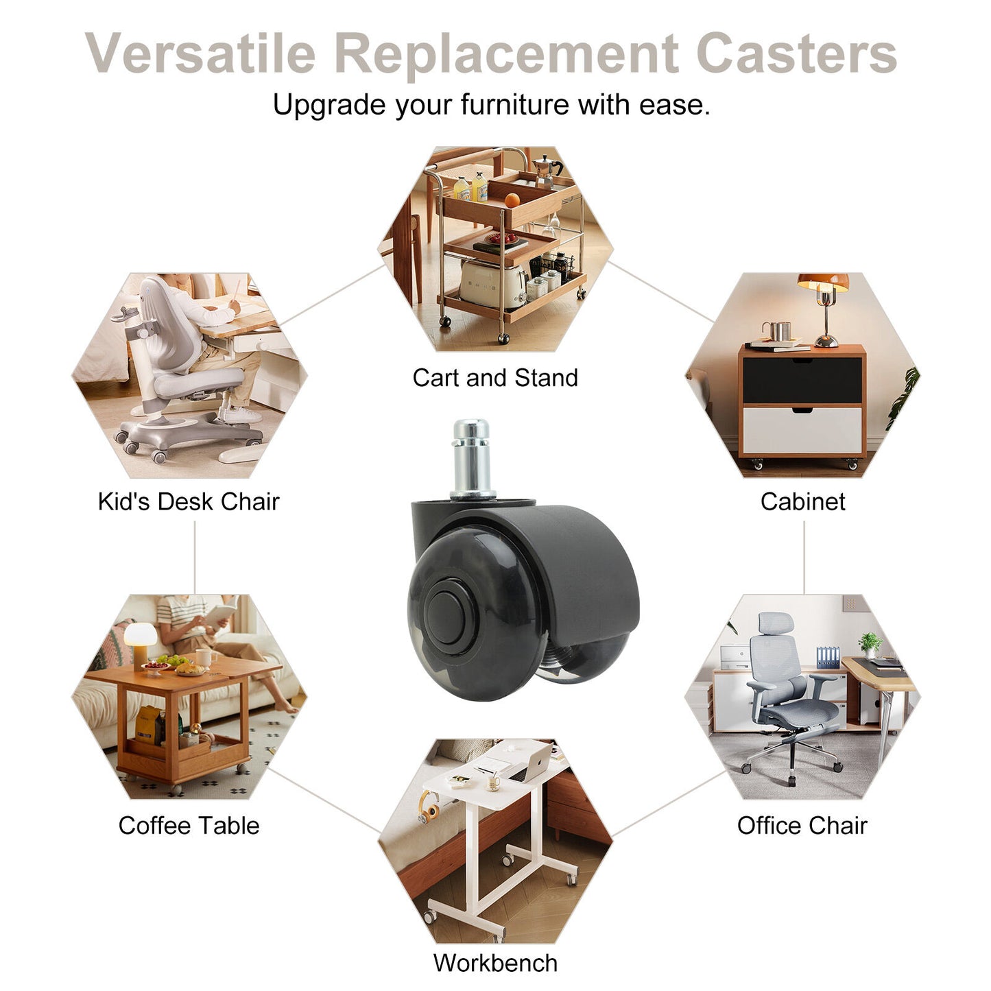 5X 2'' Twin Wheel Office Chair Casters - Slient Smooth, 11x22mm Stem