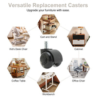 5X 2'' Twin Wheel Office Chair Casters - Slient Smooth, 11x22mm Stem