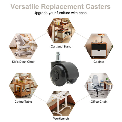 5X 2'' Twin Wheel Office Chair Casters - Slient Smooth, 11x22mm Stem