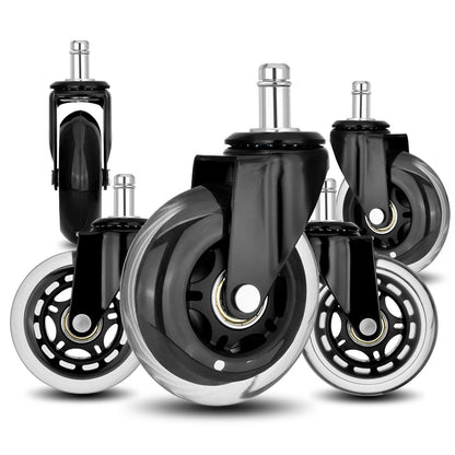 5X 3'' Rollerblade Style Wheels Office Chair Casters - Slient Smooth, 11x22mm Stem