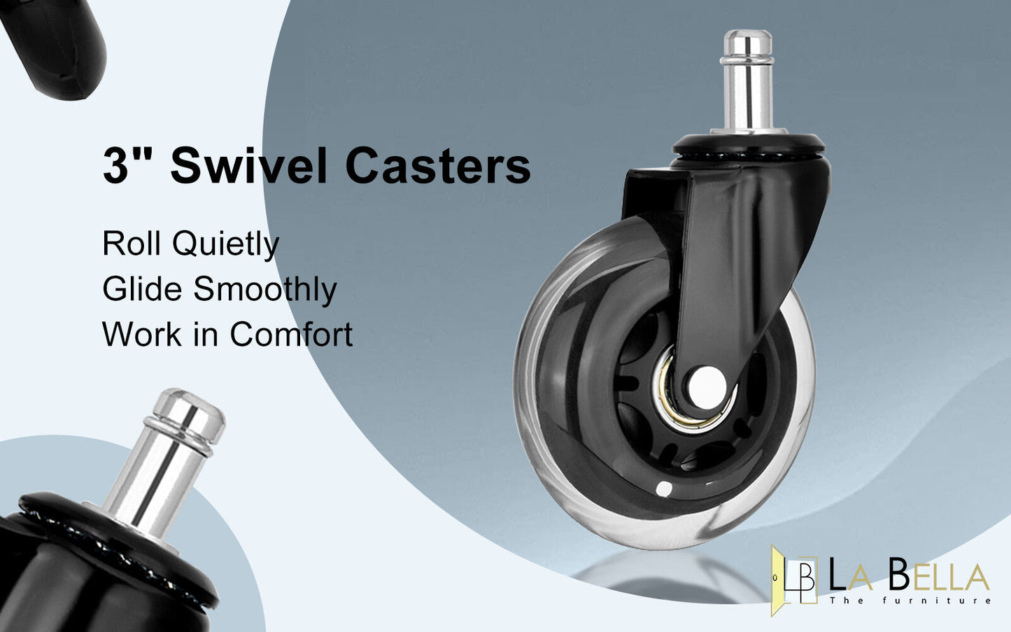 5X 3'' Rollerblade Style Wheels Office Chair Casters - Slient Smooth, 11x22mm Stem