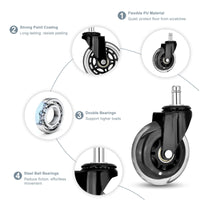 5X 3'' Rollerblade Style Wheels Office Chair Casters - Slient Smooth, 11x22mm Stem