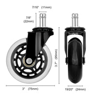 5X 3'' Rollerblade Style Wheels Office Chair Casters - Slient Smooth, 11x22mm Stem