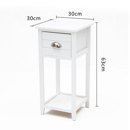 Bedside Table Drawer Vintage Side Table Storage Cabinet Bedroom VALERIE WHITE