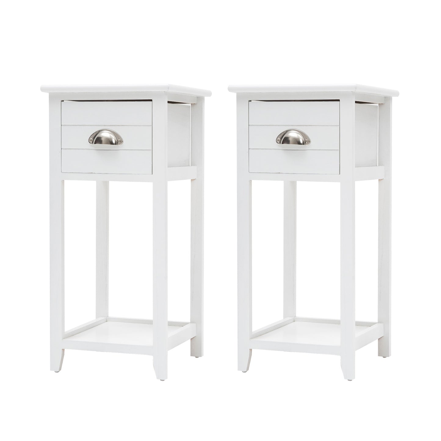 2X Bedside Table Drawer Vintage Side Table Storage Cabinet Bedroom VALERIE WHITE