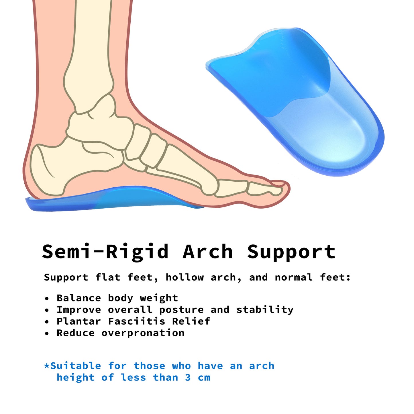 Half Insoles Shoe Inserts S Size Gel Arch Support Foot Pads