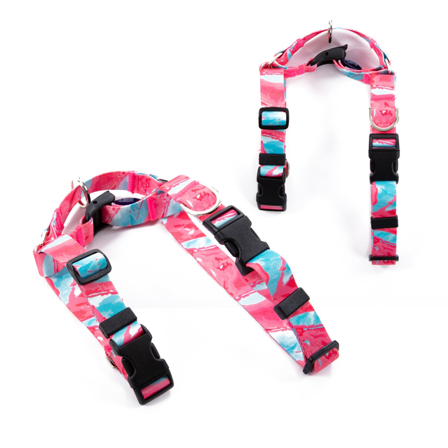 Dog Double-Lined Straps Harness and Lead Set Leash Adjustable M MARBLE PINK