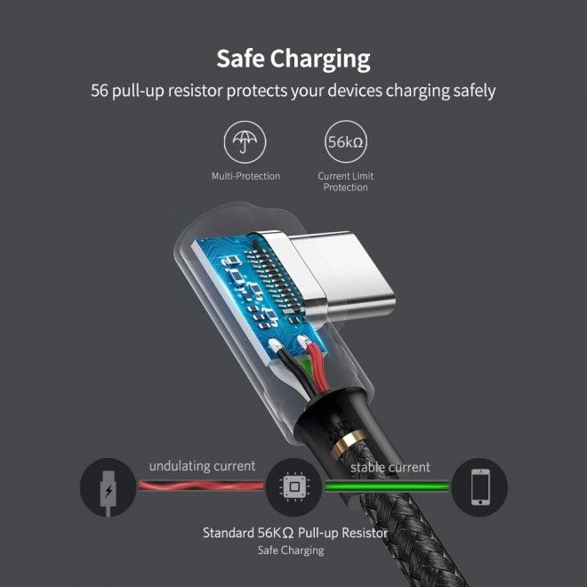 UGREEN USB-C to Angled USB2.0-C Round Cable M/M Aluminum Shell Nickel Plating 1m (Gray Black) 50123