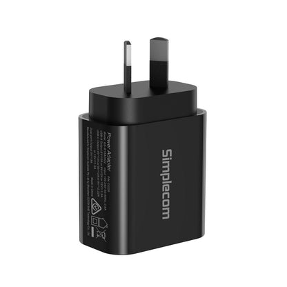 Simplecom CU220 Dual Port PD 20W Fast Wall Charger USB-C + USB-A for Phone Tablet