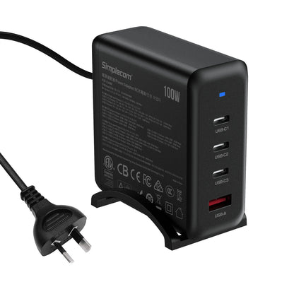 Simplecom CU400 4-Port PD 100W GaN Fast Charger 3xUSB-C + USB-A for Phone Tablet Laptop