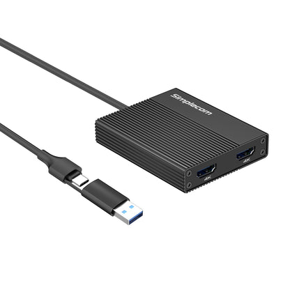 Simplecom DA369 USB 3.0 or USB-C to Dual 4K HDMI 2.0 Display Adapter for 2x 4K@60Hz Extended Screens