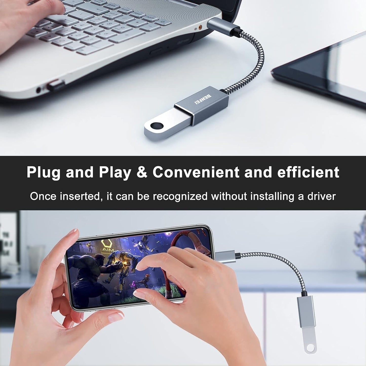BENFEI 262GY-2P USB 3.0 USB-C to USB-A Adapter (2-pack)