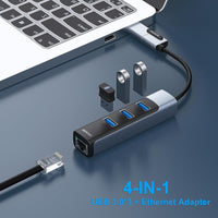 BENFEI 350GY 2-in-1 USB-C+USB 3.0 to RJ45 Gigabit Ethernet Port + 3-Port USB 3.0 HUB