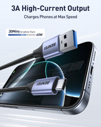 BENFEI 369GY 3M USB 3.0 to USB C Cable, 5Gbps High-Speed Data Sync & 3A Charging