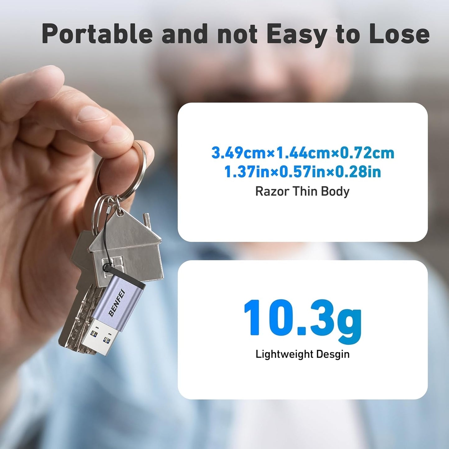 BENFEI 407GY USB Type-A to USB-C Adapter Male to Female Supporting 5V 3A Charging and 10Gbps Data Transmit