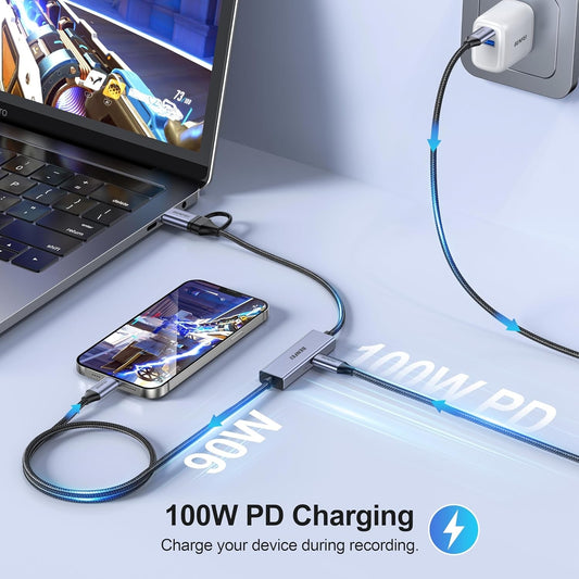 BENFEI 408GY USB-C to USB-C+A + PD (100W) Video/Audio Capture Card Supporting Full HD 1080P 60FPS for Streaming, Recording, Gaming