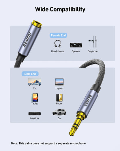 BENFEI 421GY 5M 3.5mm Male to Female AUX Extension Cable, TRRS 4-Pole Stereo Audio Jack Cord for Headphones, Microphone, Smartphones, PC, Laptop, Speakers