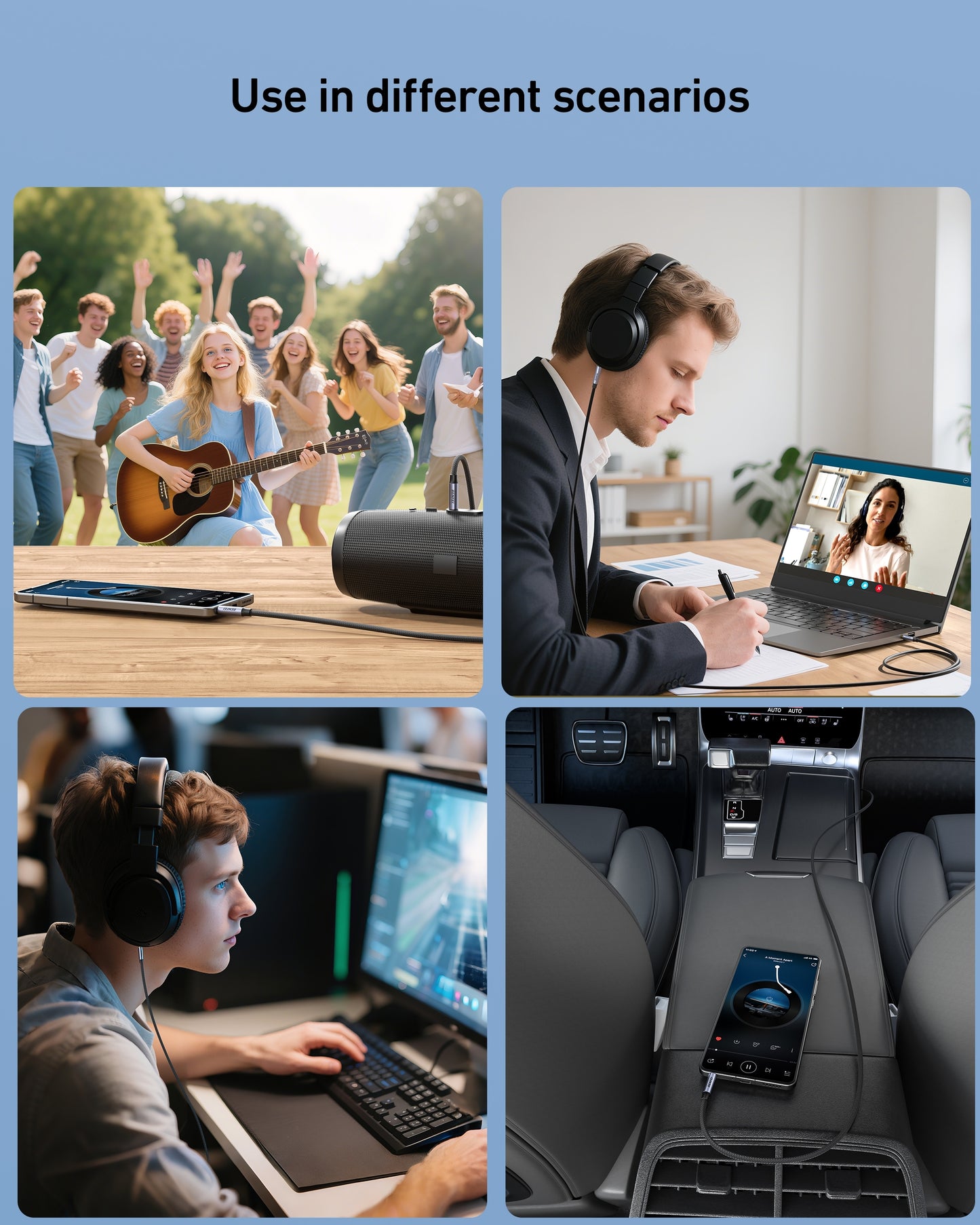 BENFEI 427GY 3M 3.5mm TRRS Male to Male Audio Cable, 4-Pole Stereo Mic Aux Cable, Nylon Braided Headphone Jack Cord