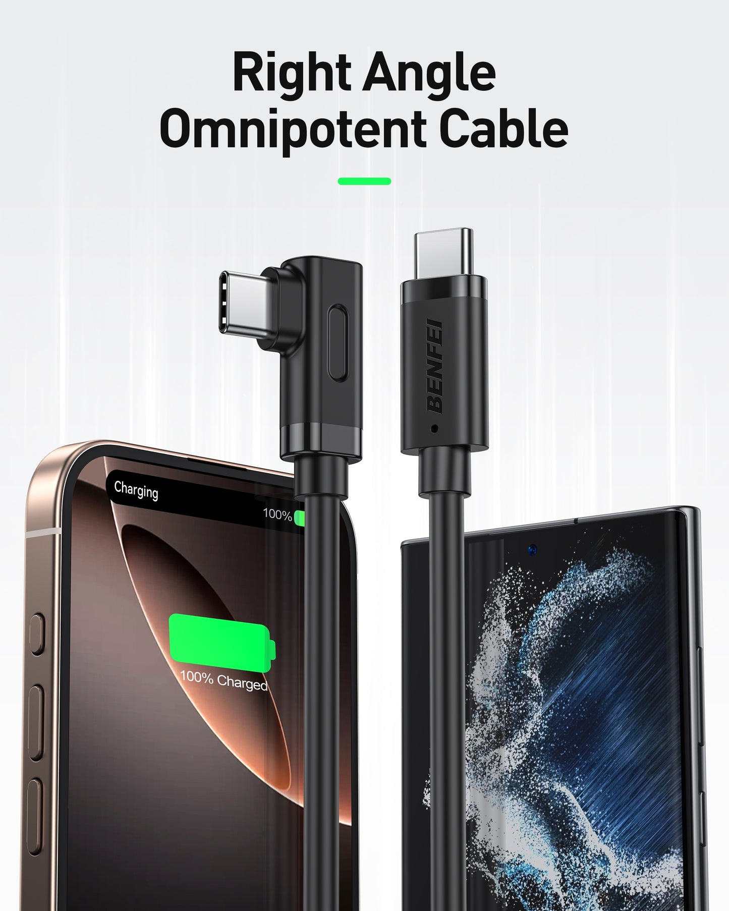 BENFEI 428BK-2M USB C to Right Angle USB C Cable , 90-dgree Angled USB 2.0 Type C Charger Cable, 3A Fast Charging & 480Mbps Data Sync, Durable PVC