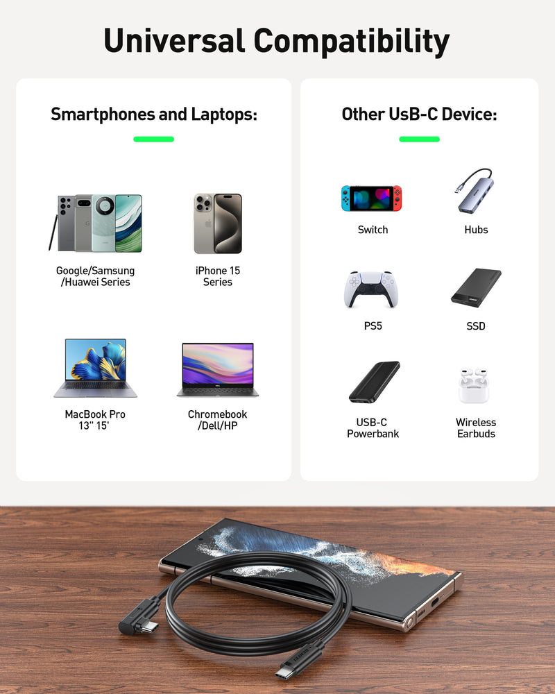 BENFEI 428BK-2M USB C to Right Angle USB C Cable , 90-dgree Angled USB 2.0 Type C Charger Cable, 3A Fast Charging & 480Mbps Data Sync, Durable PVC