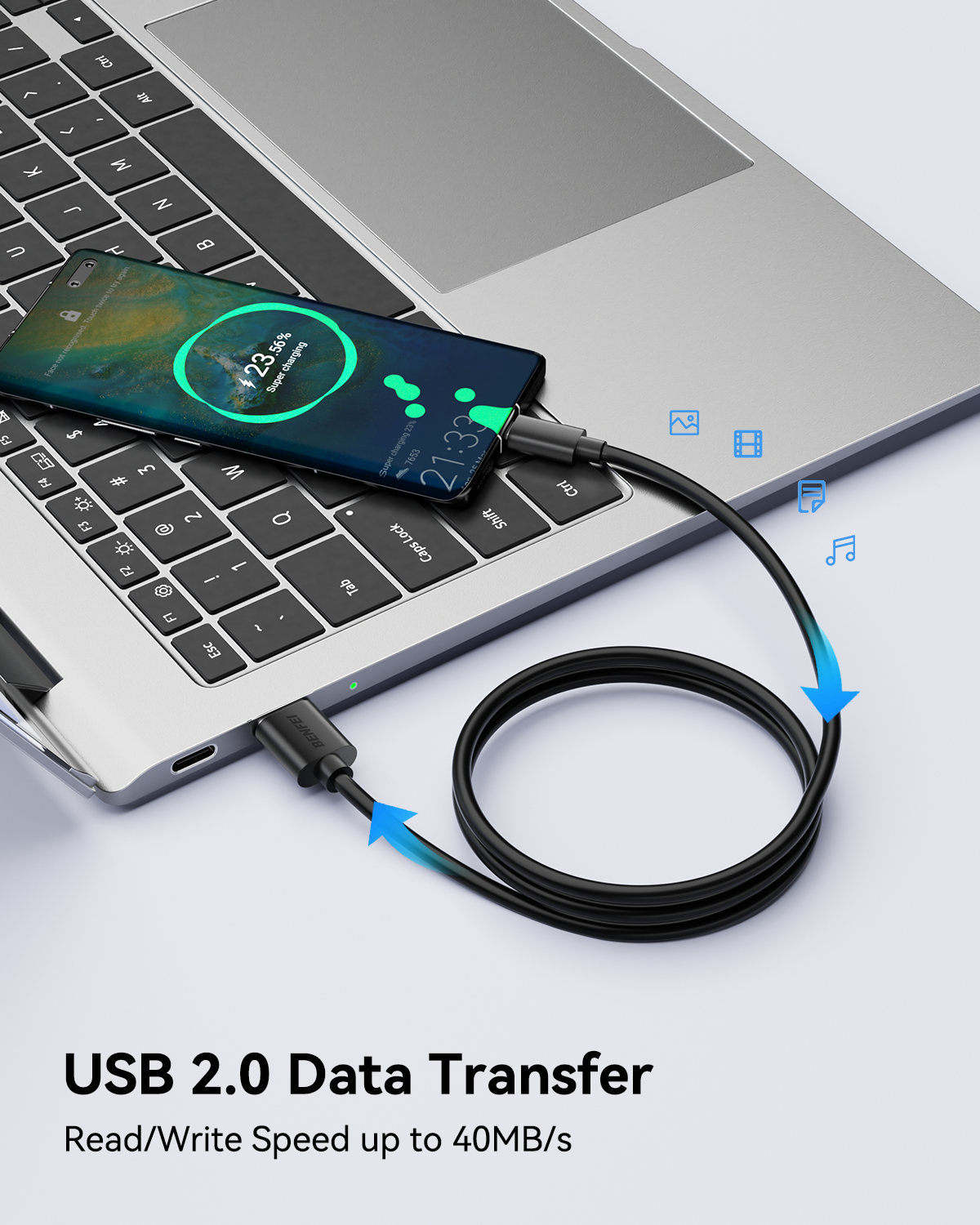 BENFEI 436BK-2M USB 2.0 Male to Micro USB Data Cable 2M