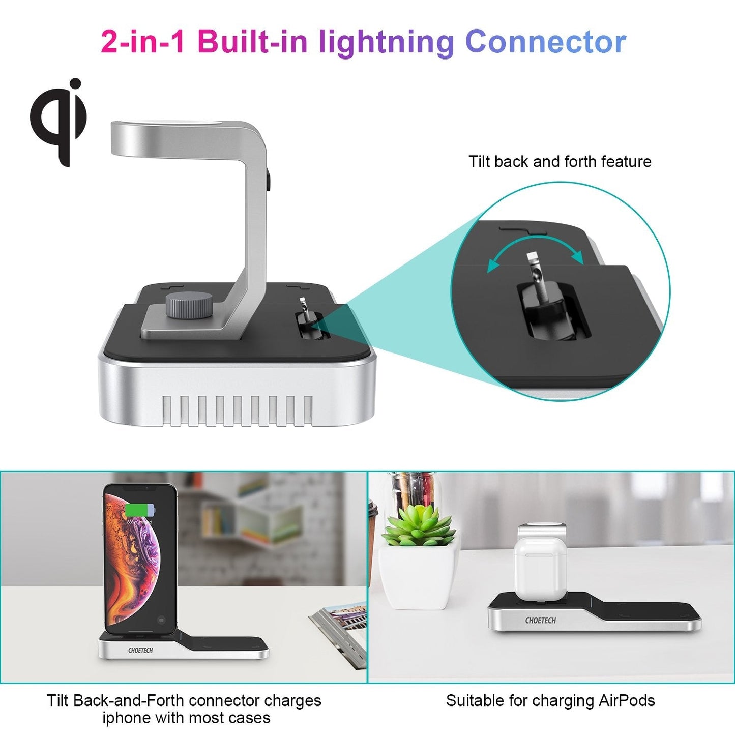 CHOETECH T316 4-in-1 Wireless Charging Station for iPhone/Apple Watch/iPod and all Qi Wireless Cell phones