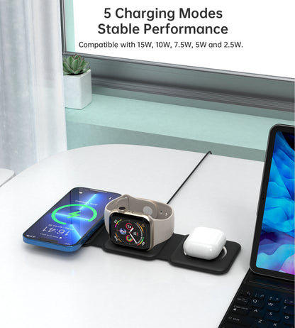 CHOETECH T588-F-BK 3-in-1 Foldable Fast Wireless Charger for Phone/Watch/Earphone